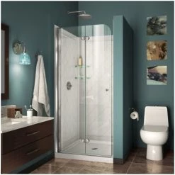 DreamLine Aqua Fold Bi-Fold Shower Enclosure with White 36" x 36" Acrylic Base and Backwall Kit