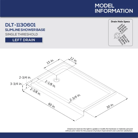 DreamLine Infinity-Z 74-3/4" High x 60" Wide 30" Deep Sliding Framed Shower Door with Clear Glass, SlimeLine Shower Base Kit, and Left Drain - Image 6