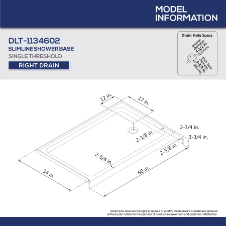 DreamLine Infinity-Z 74-3/4" High x 60" Wide 34" Deep Sliding Framed Shower Door with Clear Glass, SlimeLine Shower Base Kit, and Right Drain - Image 6