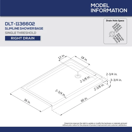 DreamLine Infinity-Z 74-3/4" High x 60" Wide 36" Deep Sliding Framed Shower Door with Clear Glass, SlimeLine Shower Base Kit, and Right Drain - Image 6
