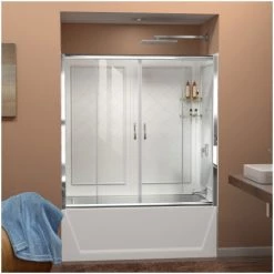 DreamLine Visions 60" High x 60" Wide Sliding Framed Tub Enclosure with Clear Glass and QWALL-Tub Backwall Kit