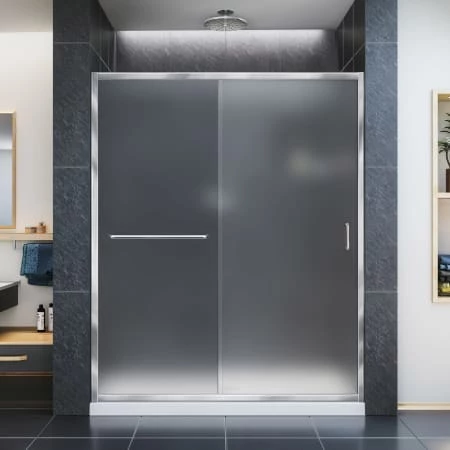 DreamLine Infinity-Z 56-60" W x 72" H Frameless Sliding Shower Door, Frosted Glass
