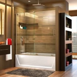 DreamLine Mirage-X 56" - 60" W x 58" H Sliding Frameless Tub Door with Clear Glass and Fixed Left Panel