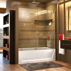 DreamLine Mirage-X 60" W x 58" H Right-Wall Sliding Frameless Tub Door with Clear Glass and Fixed Right Panel