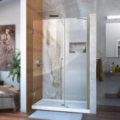 DreamLine Unidoor 72" High x 49" Wide Hinged Frameless Shower Door with Clear Glass - Includes Stabilizing Arm