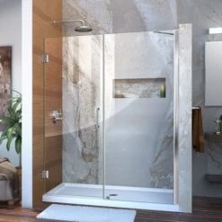 DreamLine Unidoor 72" High x 58" Wide Hinged Frameless Shower Door with Clear Glass - Includes Stabilizing Arm