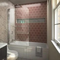 DreamLine AquaSwing 58" High x 34" Wide Hinged Frameless Tub Door with Clear Glass